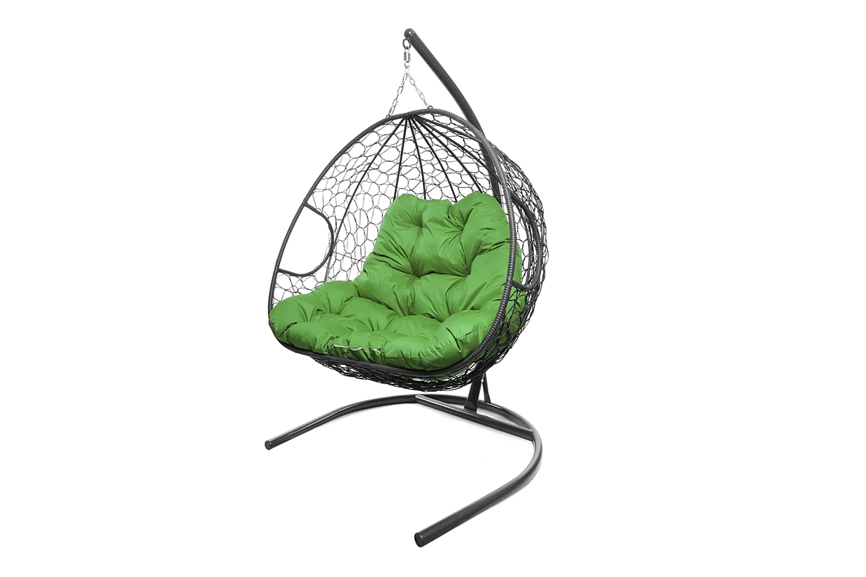 Кресло-кокон серый 2х-местный (зеленая подушка)