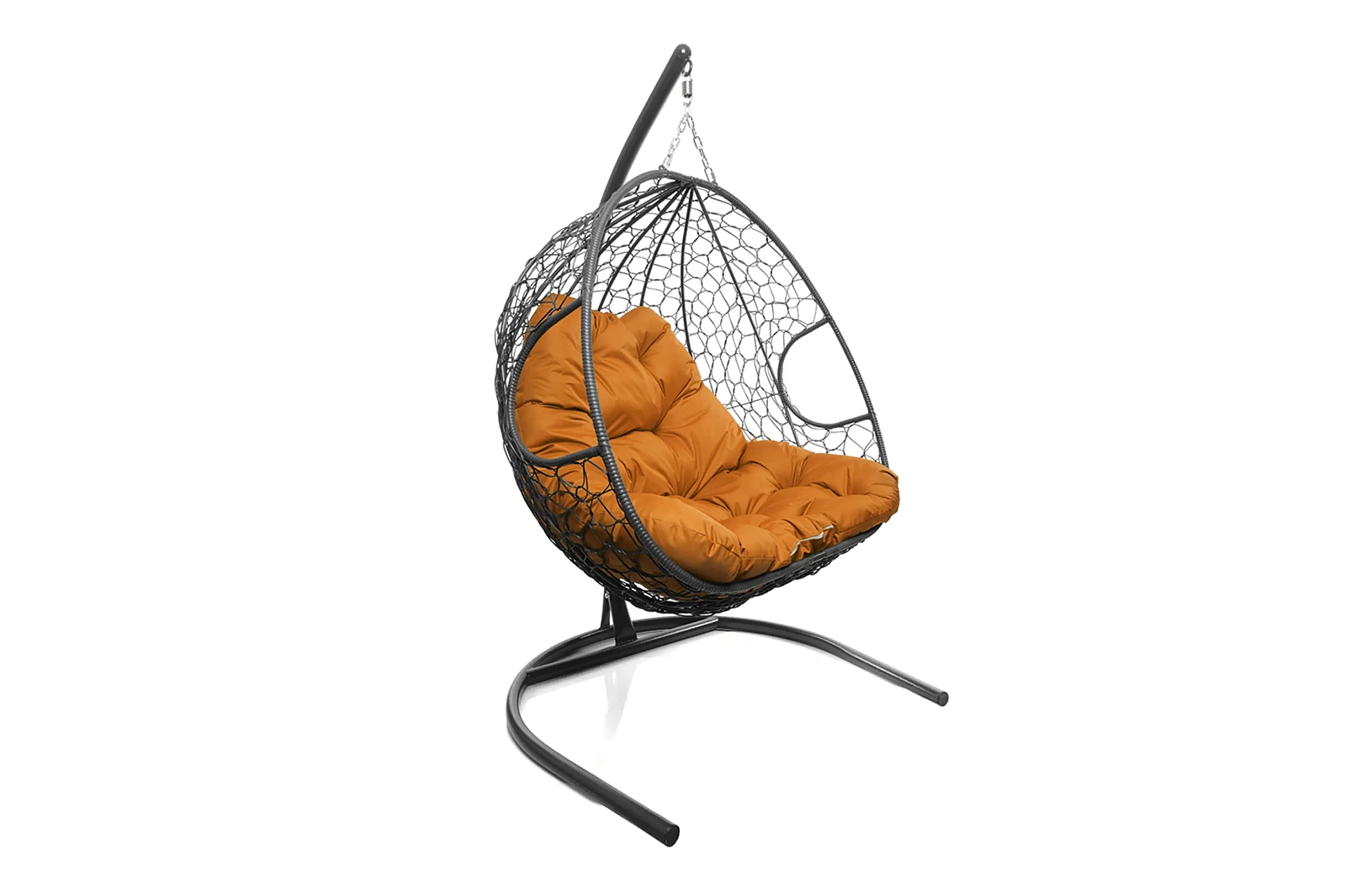 Кресло-кокон серый 2х-местный (оранжевая подушка)