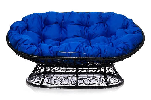 Мамасан кресло черное 2х-местное (синяя подушка)