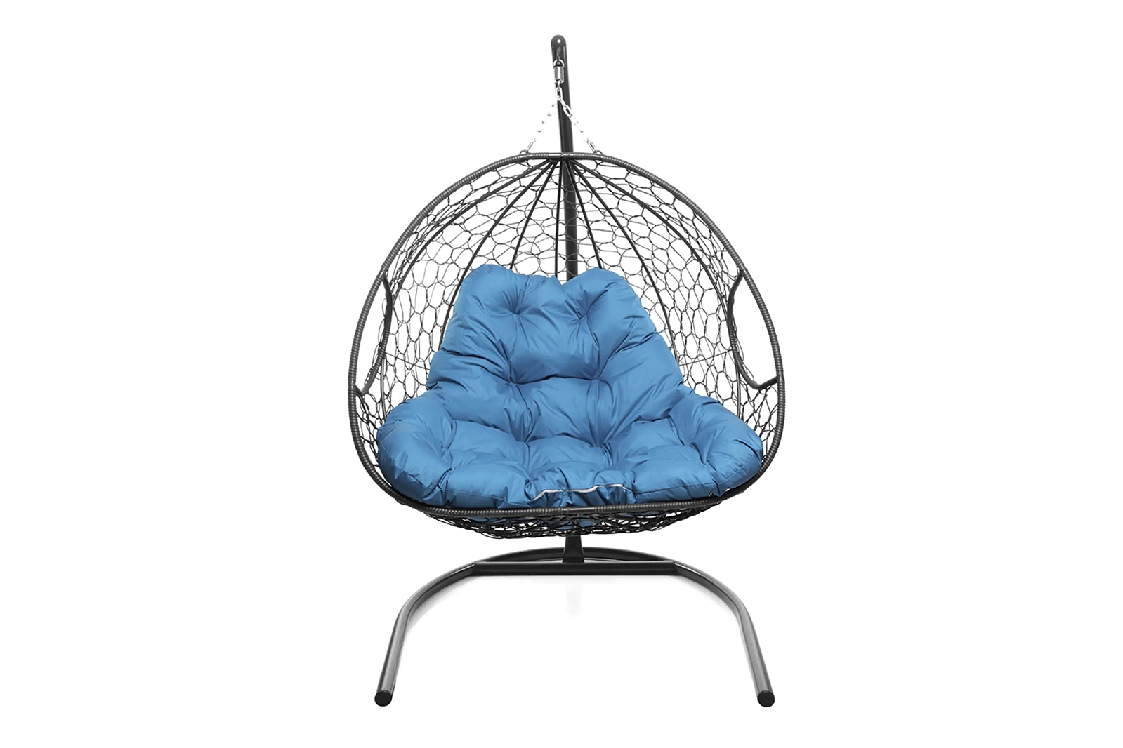 Кресло-кокон серый 2х-местный (голубая подушка)