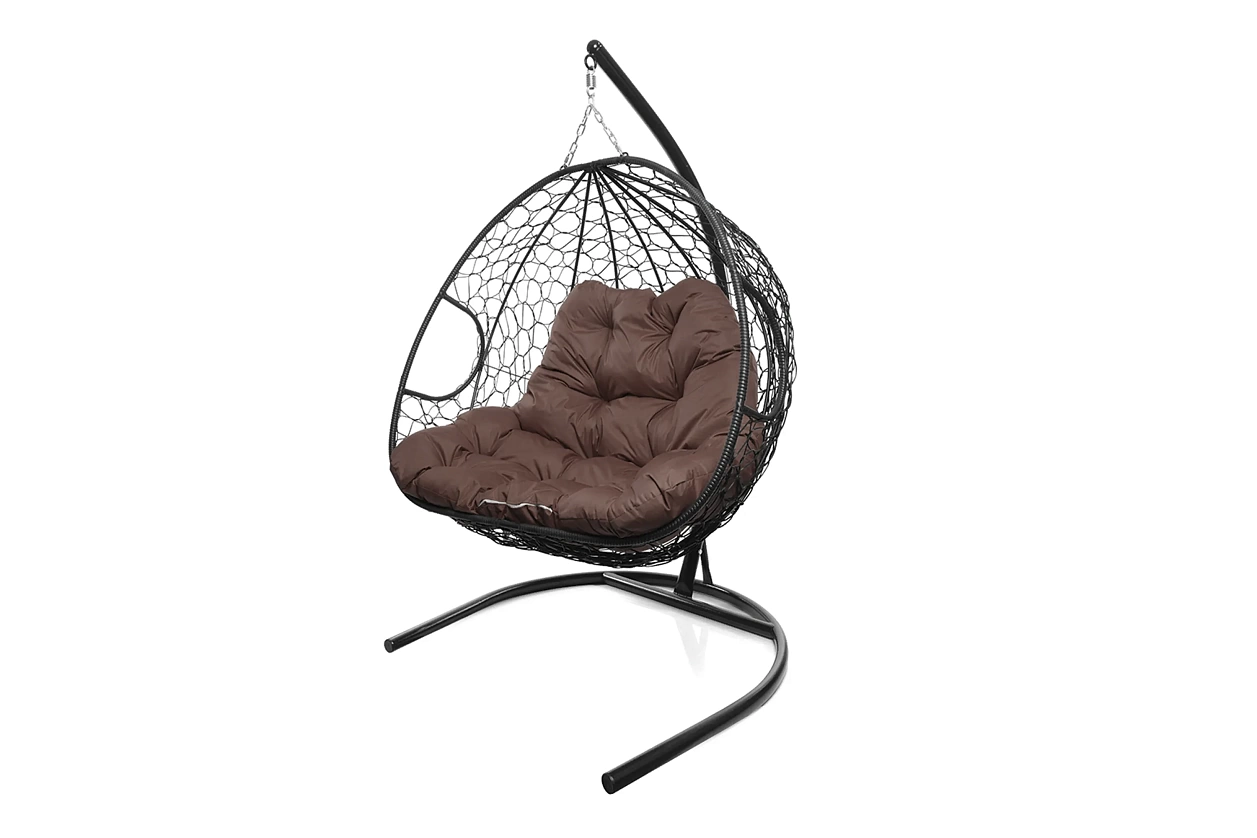 Кресло-кокон черный 2х-местный (коричневая подушка)