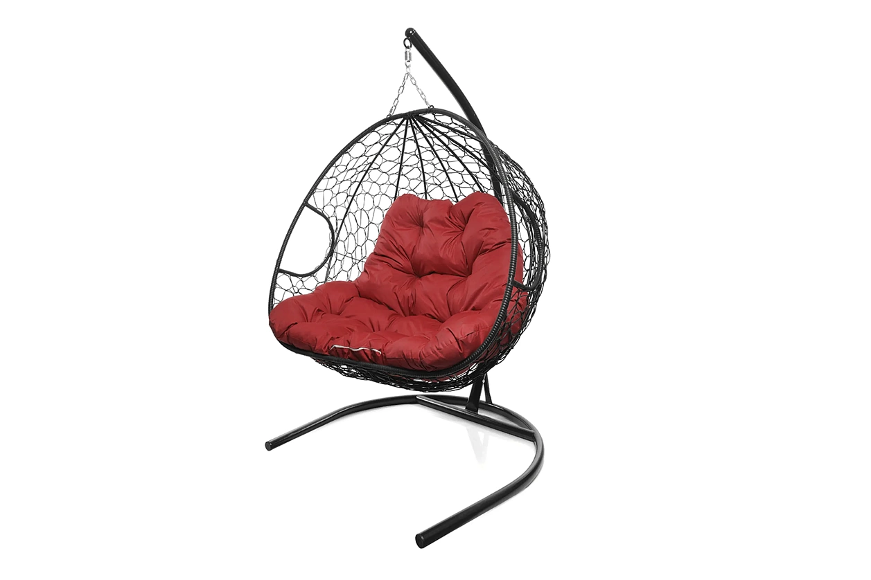 Кресло-кокон черный 2х-местный (красная подушка)