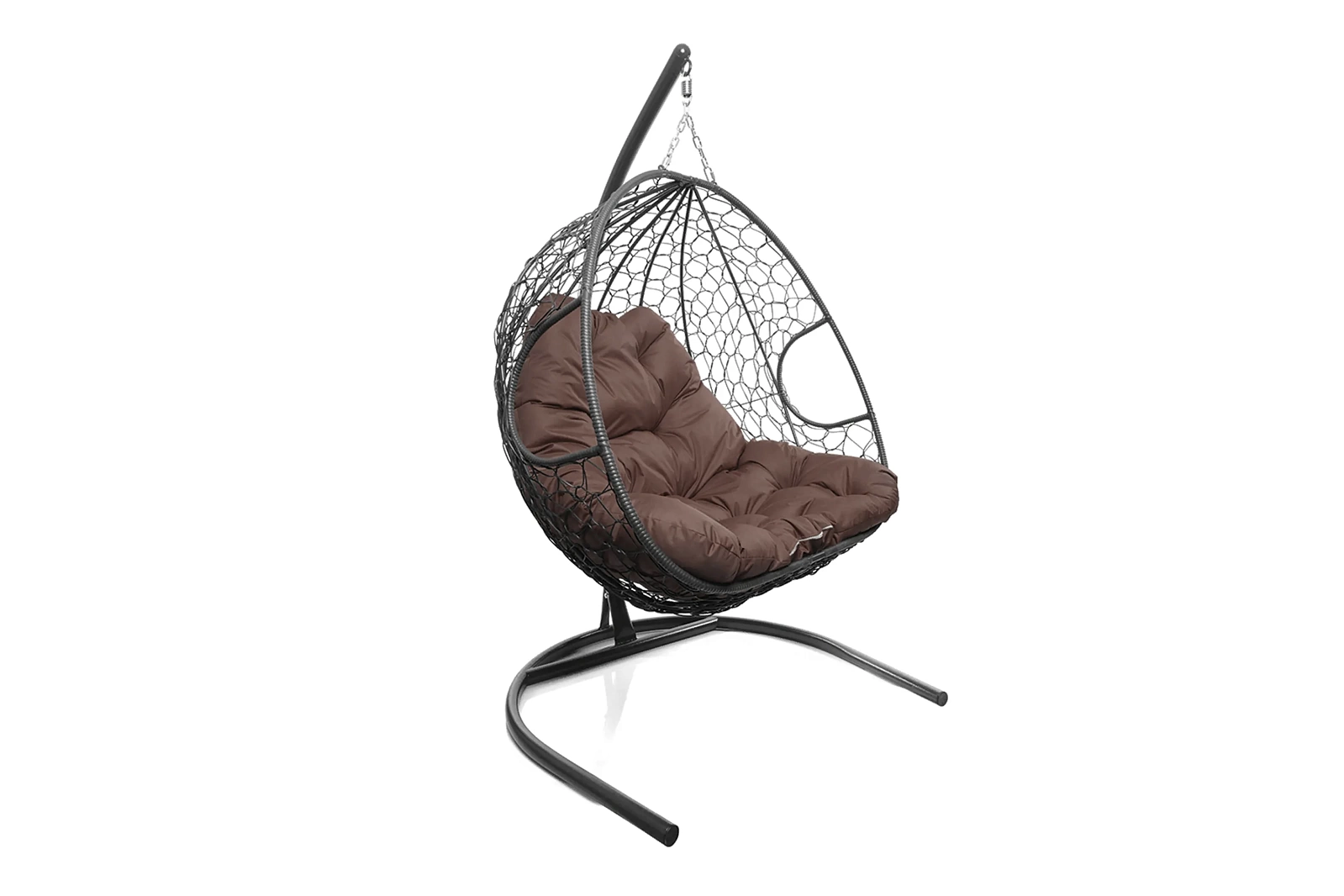 Кресло-кокон серый 2х-местный (коричневая подушка)