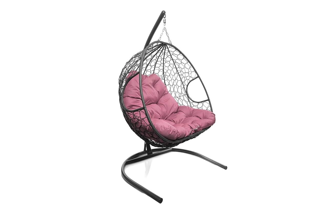 Кресло-кокон серый 2х-местный (розовая подушка)