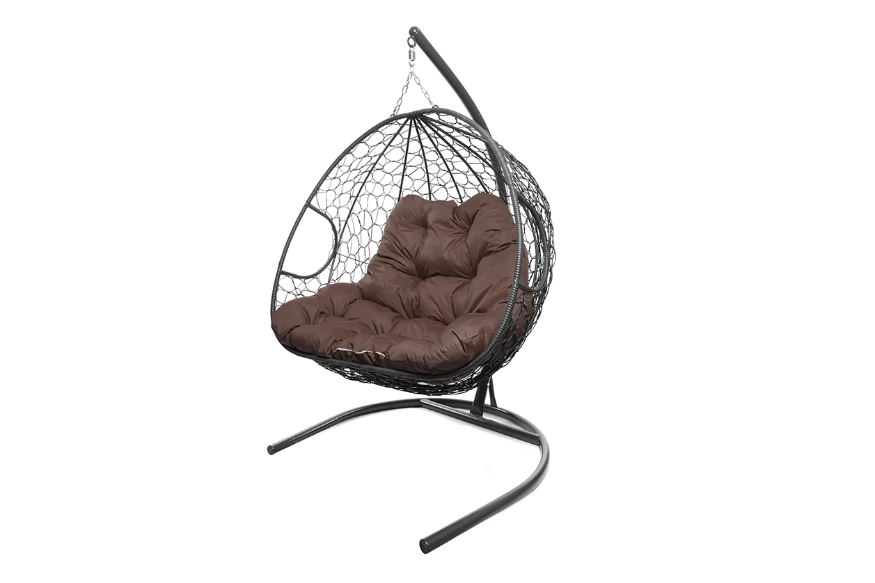 Кресло-кокон серый 2х-местный (коричневая подушка)