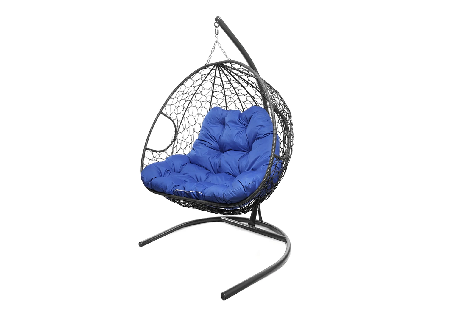 Кресло-кокон серый 2х-местный (синяя подушка)