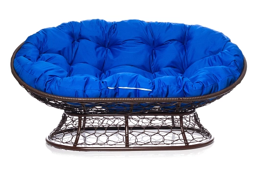 Мамасан кресло коричневое 2х-местное (синяя подушка)