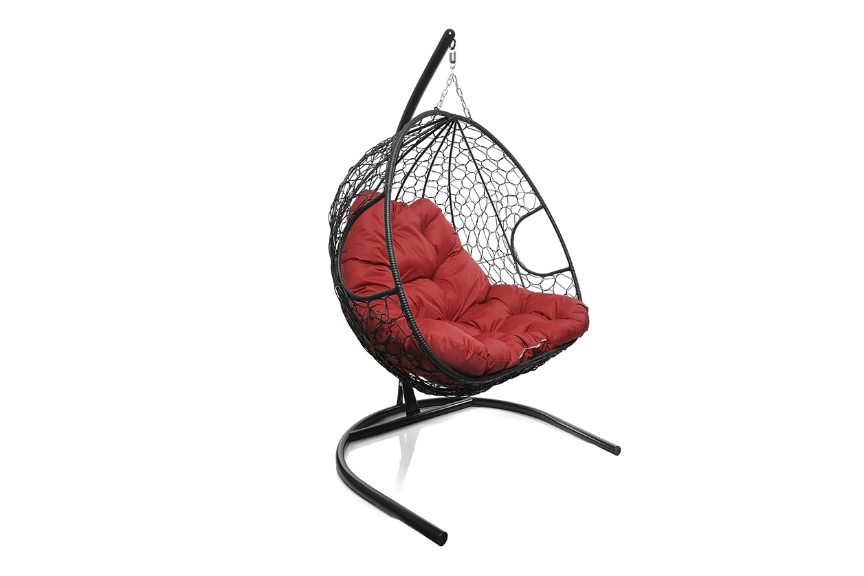 Кресло-кокон черный 2х-местный (красная подушка)