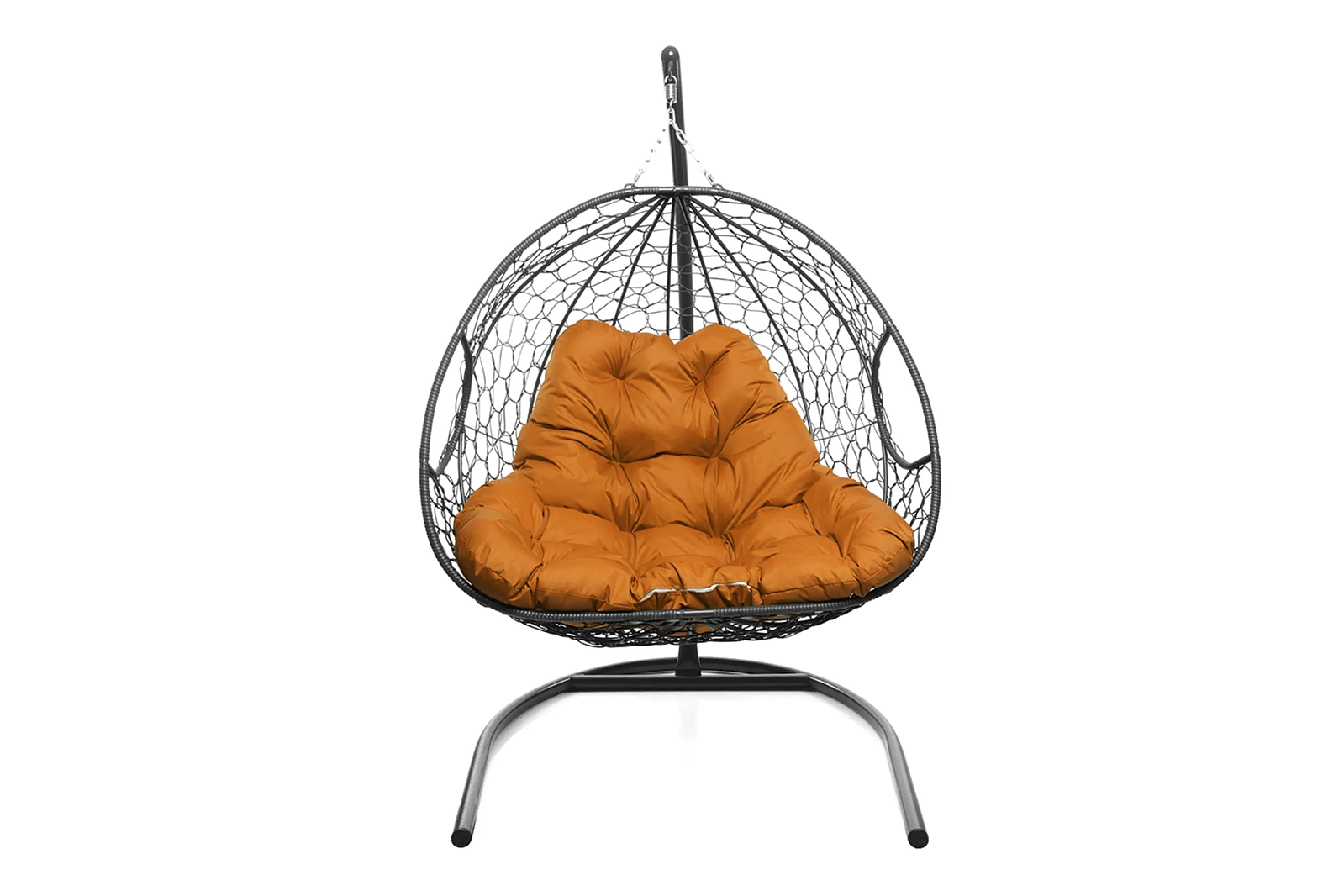 Кресло-кокон серый 2х-местный (оранжевая подушка)