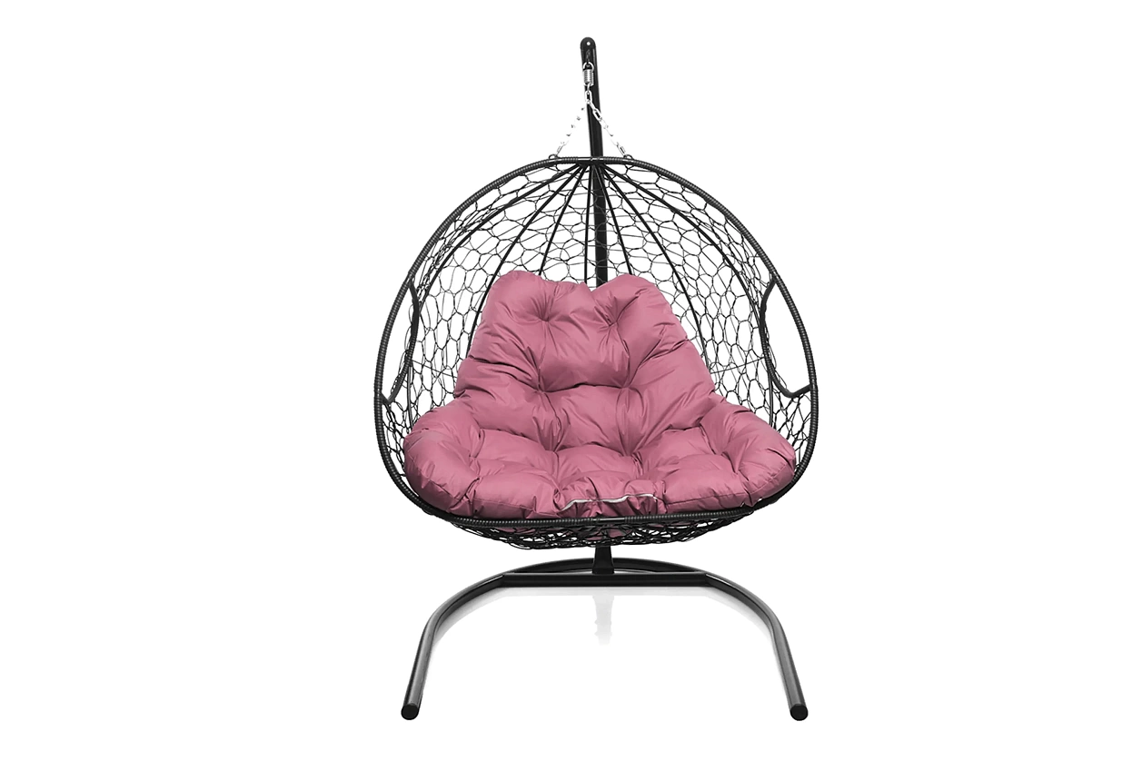 Кресло-кокон черный 2х-местный (розовая подушка)