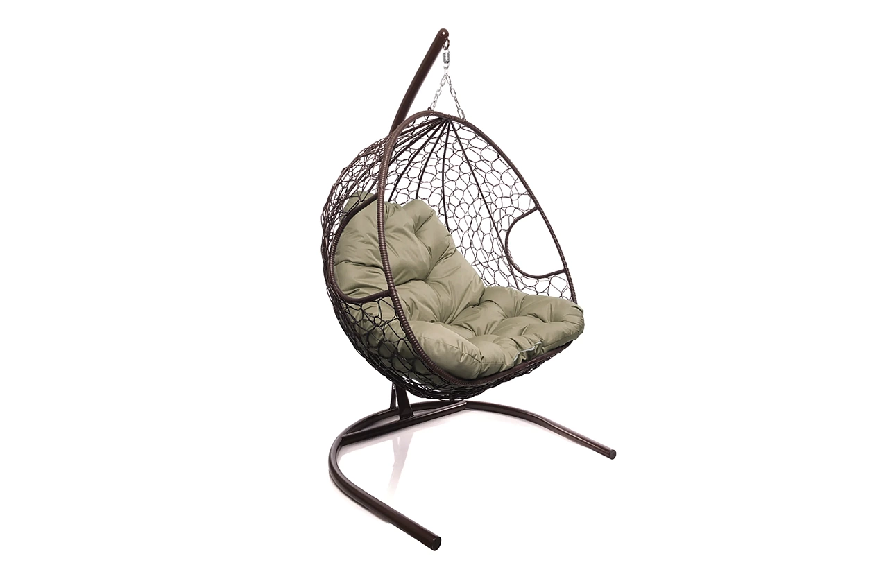 Кресло-кокон коричневый 2х-местный (бежевая подушка)