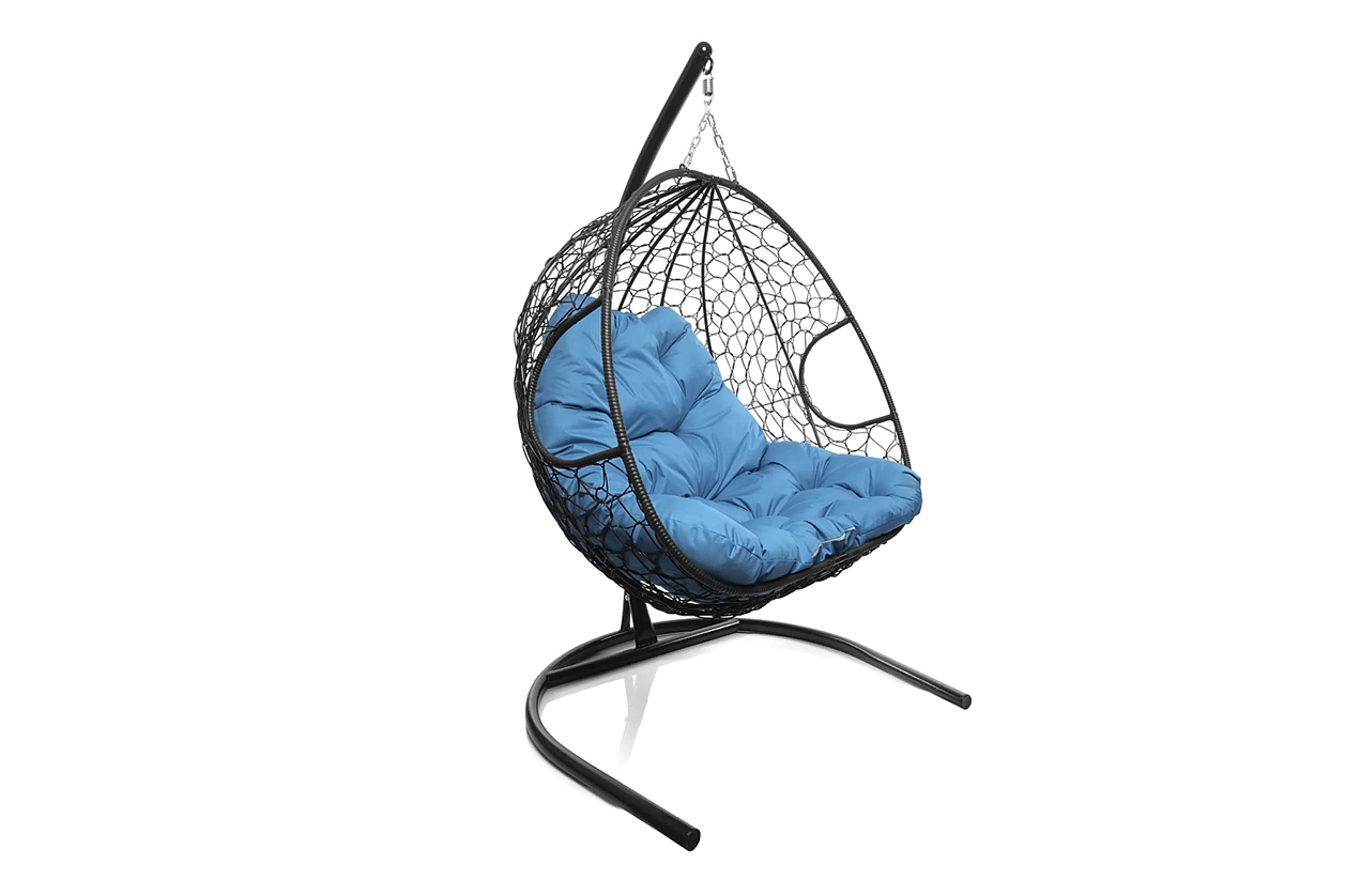 Кресло-кокон черный 2х-местный (голубая подушка)