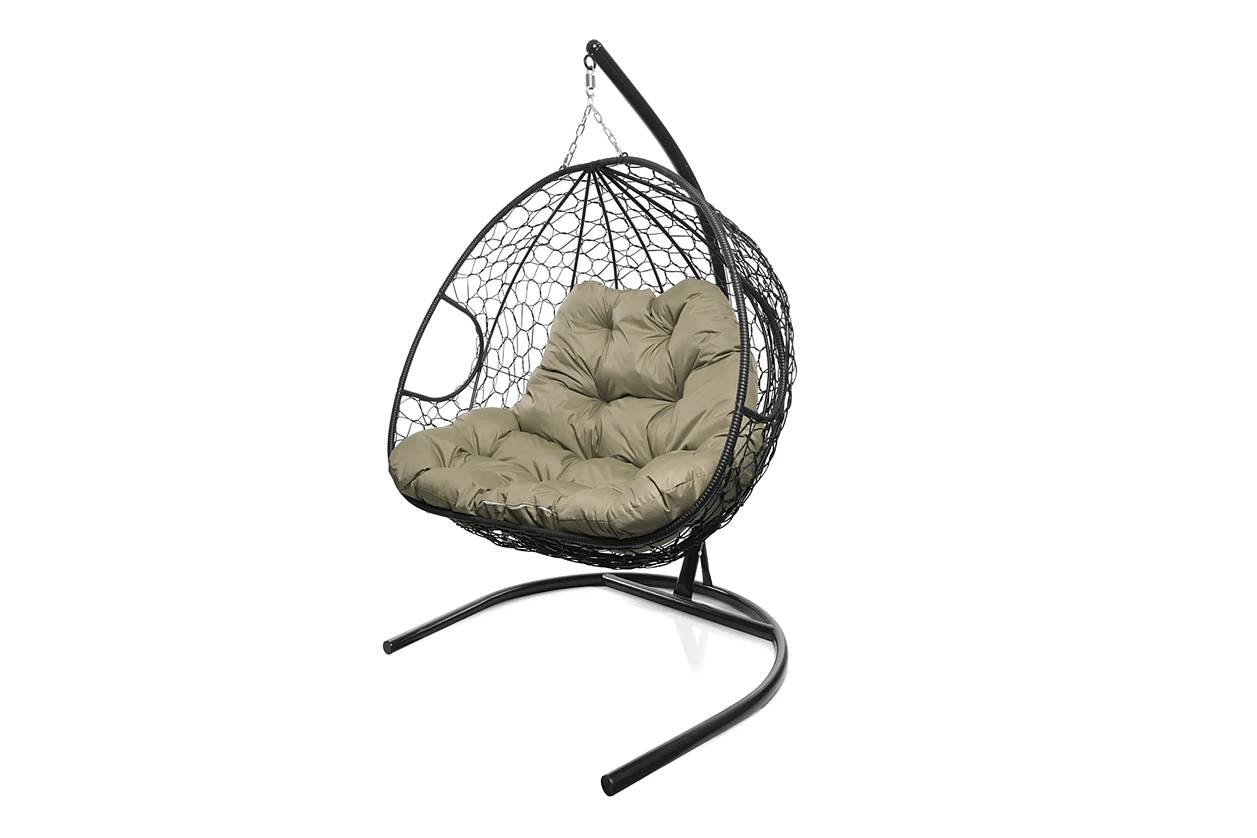 Кресло-кокон черный 2х-местный (бежевая подушка)
