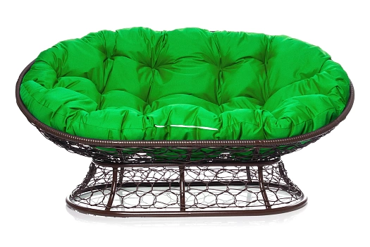 Мамасан кресло коричневое 2х-местное (зеленая подушка)