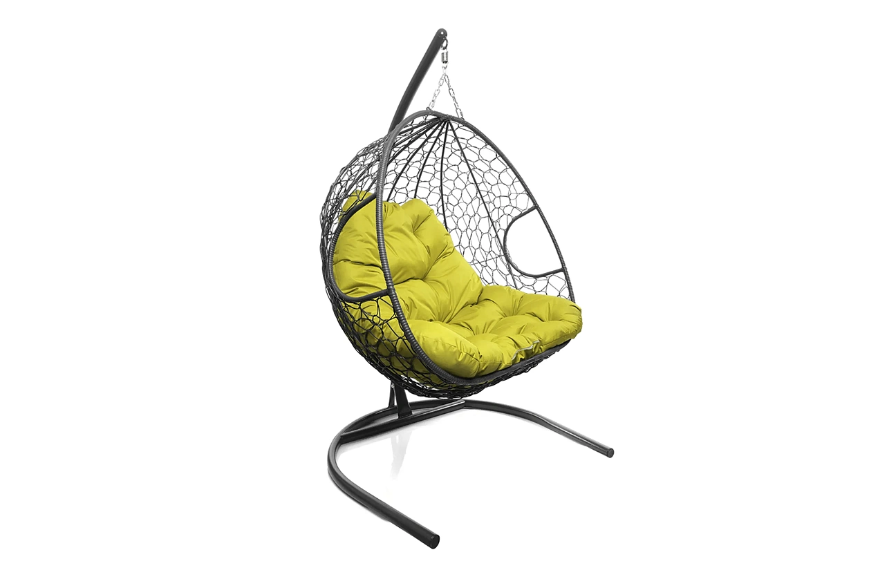 Кресло-кокон серый 2х-местный (желтая подушка)